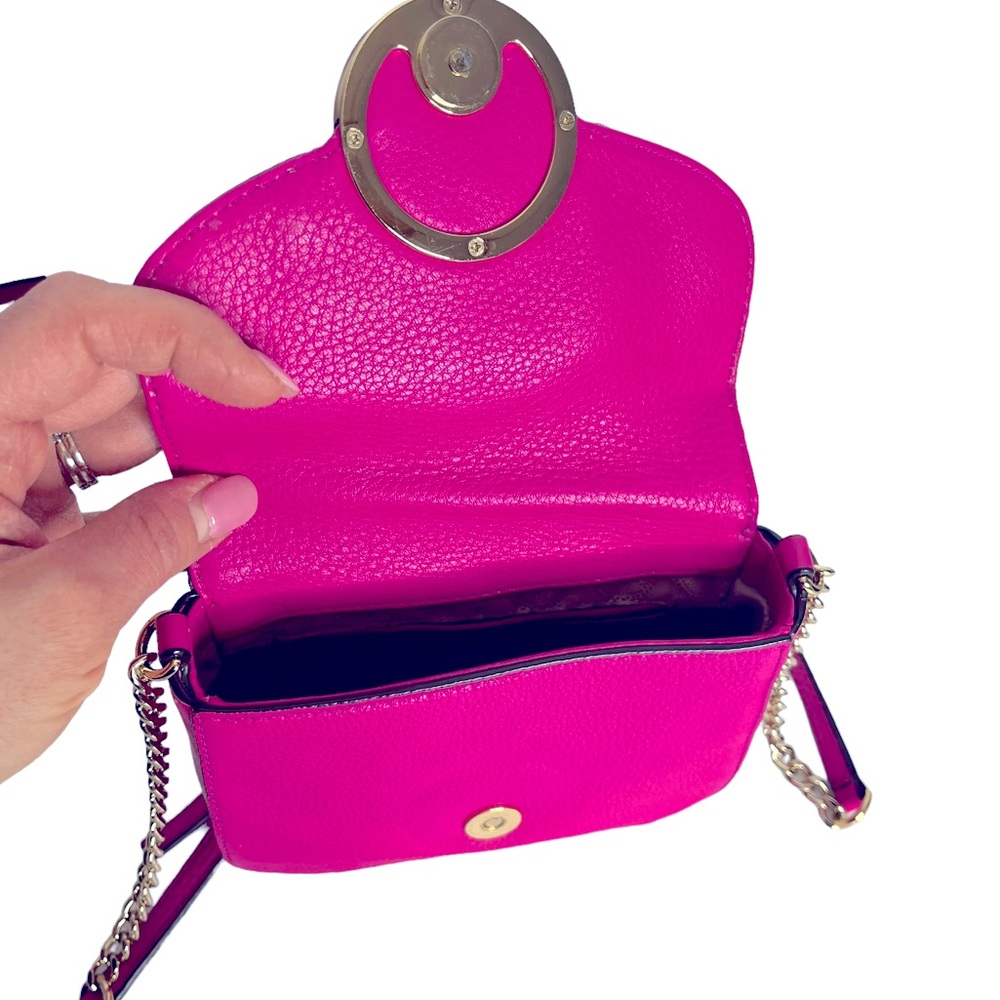 Michael Kors Small Hot Pink & Gold Leather Crossbody Purse - Picture 4 of 10